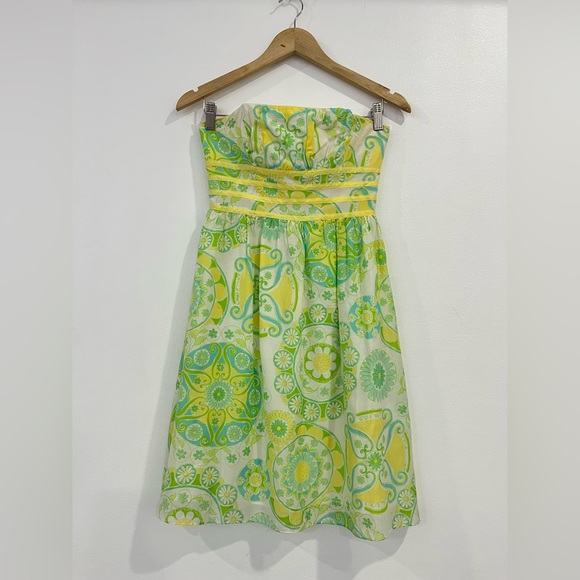 Lilly Pulitzer White Label Silk Katrina Fountain of Youth Strapless Dress 0 - Picture 2 of 15
